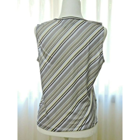 Nine & Co Sleeveless Top V-neck Ruffle Purple/Grey Diagonal Stripes Size L - Picture 3 of 10